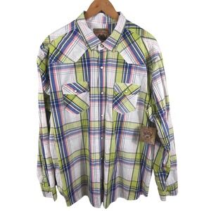 Red Camel Men's XXL Plaid Long Sleeve Pearl Snap Button Up Shirt Western Style